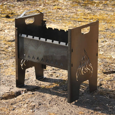 Мангал кейс складаний із декоративною різзю, похідний на 6 місць, товщина сталі 2 мм, є ручка для перенесення, фото 1