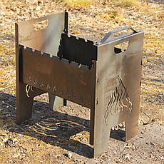 Мангал кейс складаний із декоративною різзю, похідний на 6 місць, товщина сталі 2 мм, є ручка для перенесення, фото 4