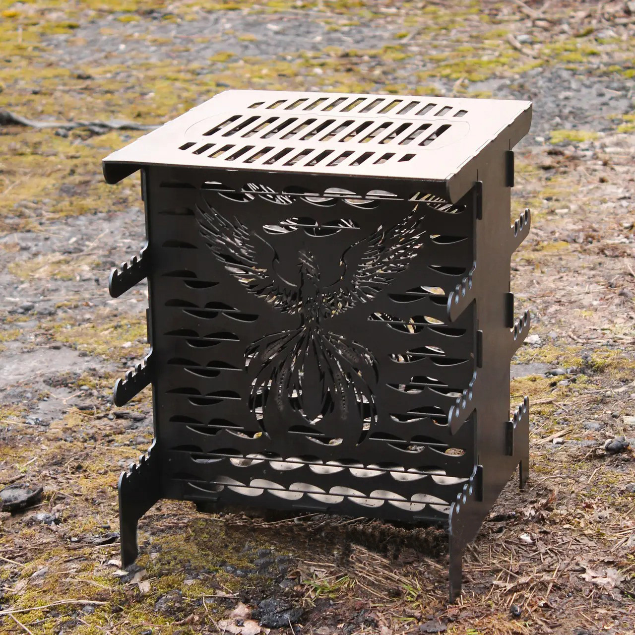 Екомангал гриль розбірний похідний вертикальний на 6 шампурів, мангал туристичний сталевий, 3 мм