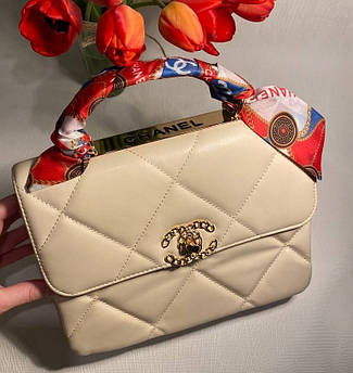 Жіноча сумка Chanel з хусткою, 26*21*10 см, бежева 931390