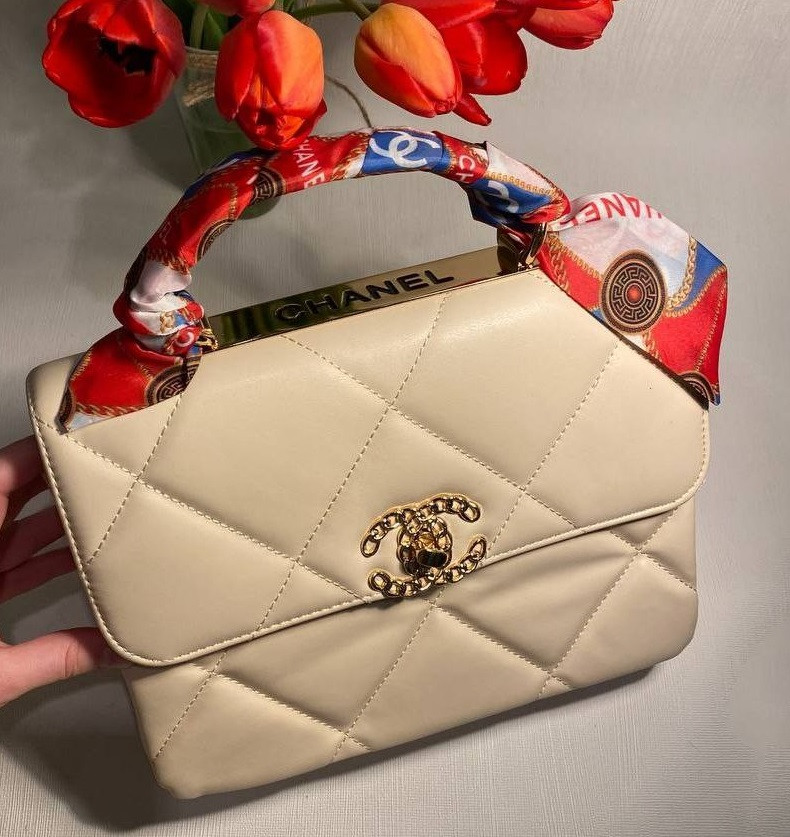 Жіноча сумка Chanel з хусткою, 26*21*10 см, бежева 931390, фото 1