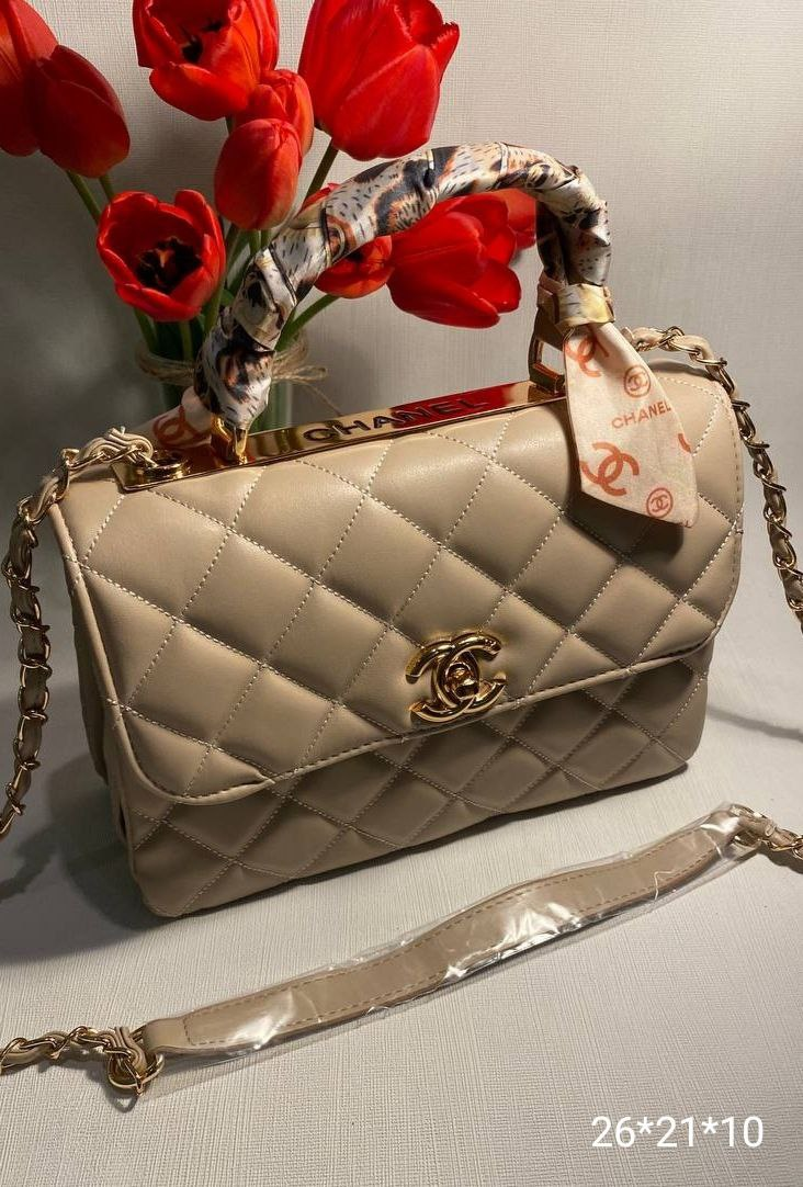 Жіноча сумка Chanel з хусткою, 26*21*10 см, бежева 931391, фото 1