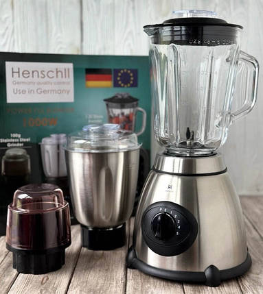 Блендер стаціонарний 3 в 1 Henschll HS-8890 з чашею 1.5л, кавомолка, подрібнювач, м'ясорубка 1000 Вт, фото 1