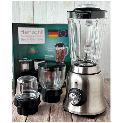 Блендер стаціонарний 3 в 1 Henschll HS-8891 з чашею 1.5л, кавомолка, подрібнювач, м'ясорубка 1000 Вт, фото 1