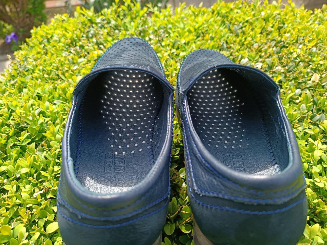 Мокасины мужские 42 размер кожаные туфли с перфорацией синие макасины летние слипоны в дырочку на резинке - фото 6 - id-p1853734088