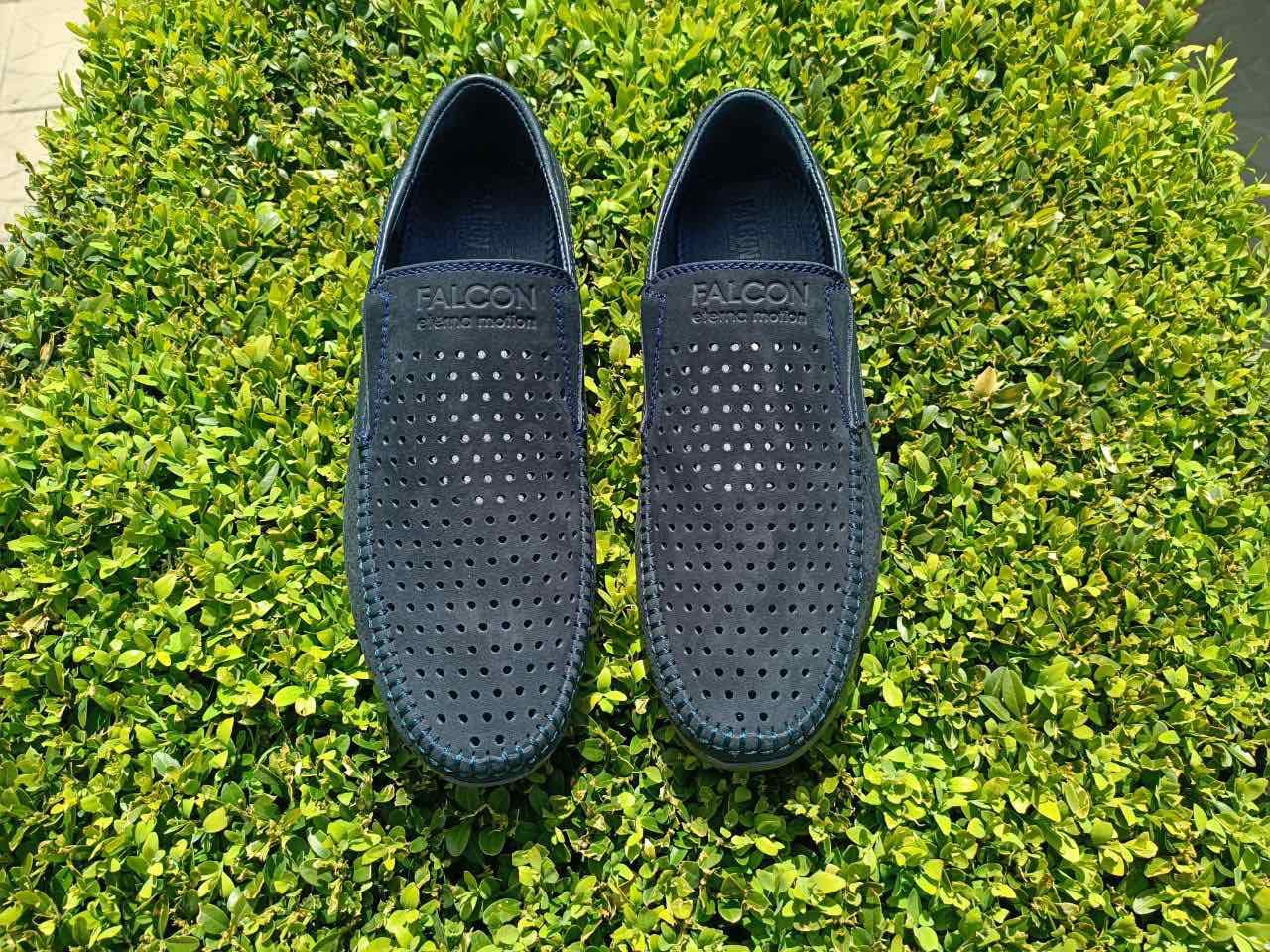 Мокасины мужские 42 размер кожаные туфли с перфорацией синие макасины летние слипоны в дырочку на резинке - фото 8 - id-p1853734088