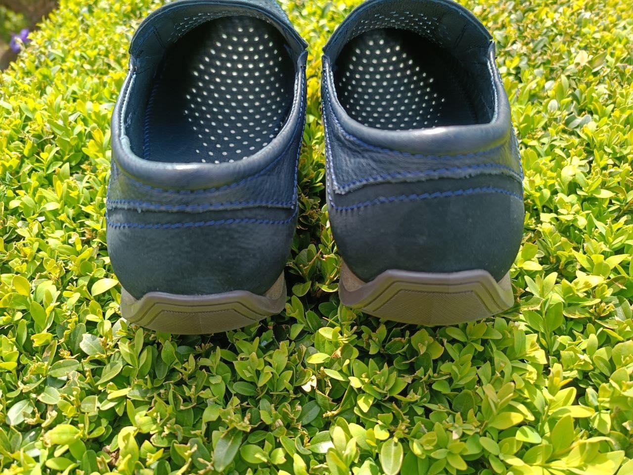 Мокасины мужские 42 размер кожаные туфли с перфорацией синие макасины летние слипоны в дырочку на резинке - фото 10 - id-p1853734088