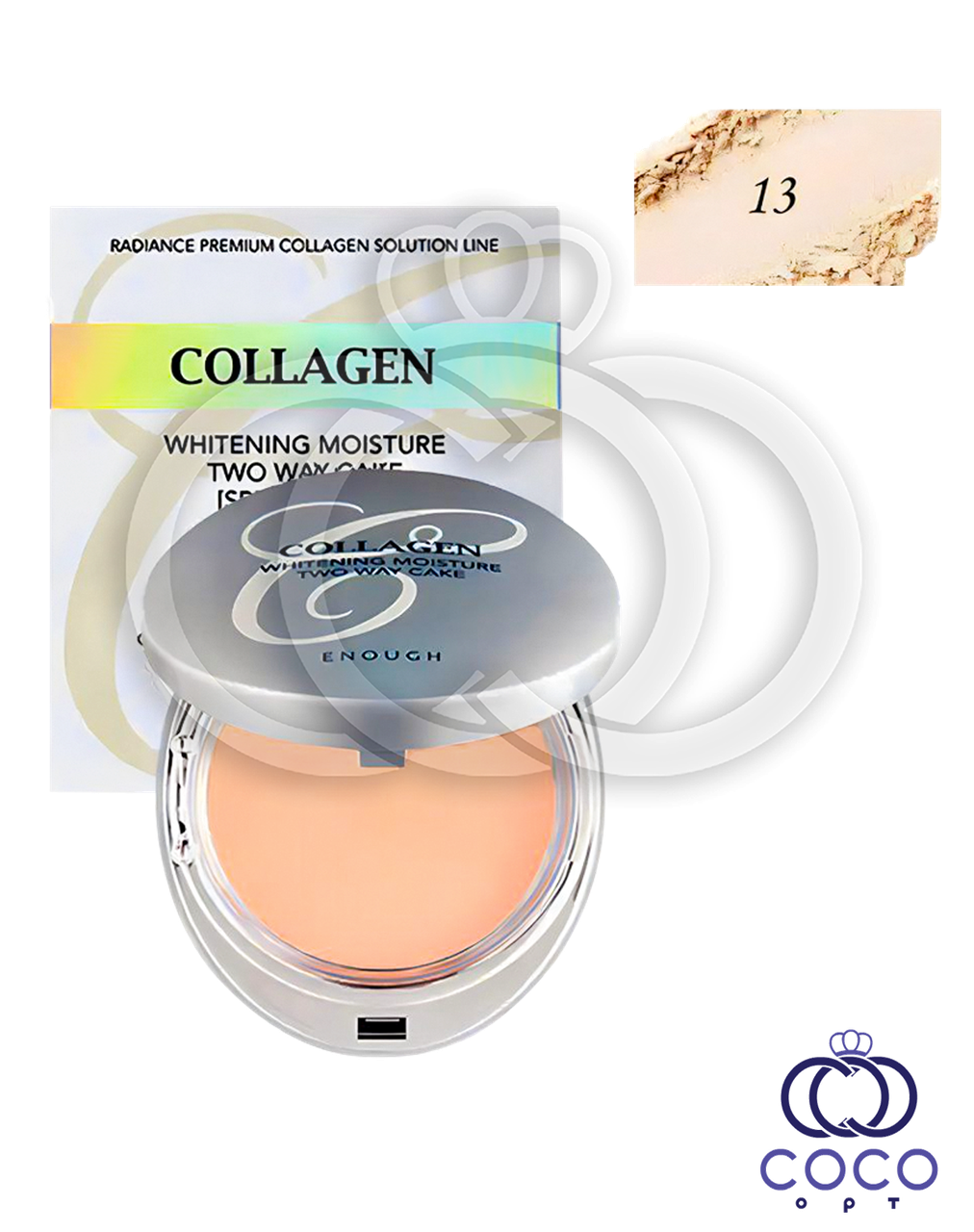 Пудра зволожувальна Enough Collagen 3 in 1 Whitening Moisture Two Way Cake SPF30 No13 із запасним блоком 2*13 g, фото 1