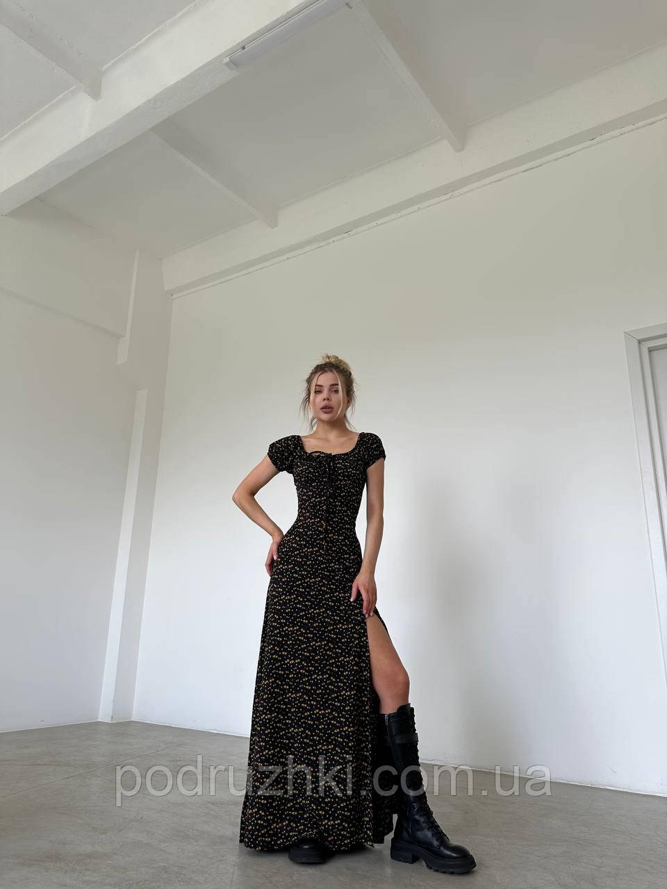 Довга літня сукня сарафан з розрізом по нозі Тканина софт Розміри M-L, фото 1