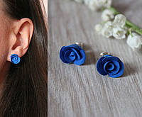 Сині сережки гвоздики ручної роботи "Сині троянди"
