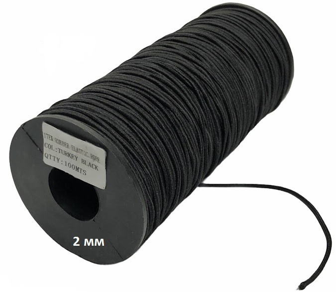 Резинка для одягу кругла шляпна 2мм (100м) чорна