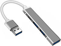 USB Type-A хаб концентратор / розгалужувач, на 3 порти USB + 1 порт Type-C ( Gray )