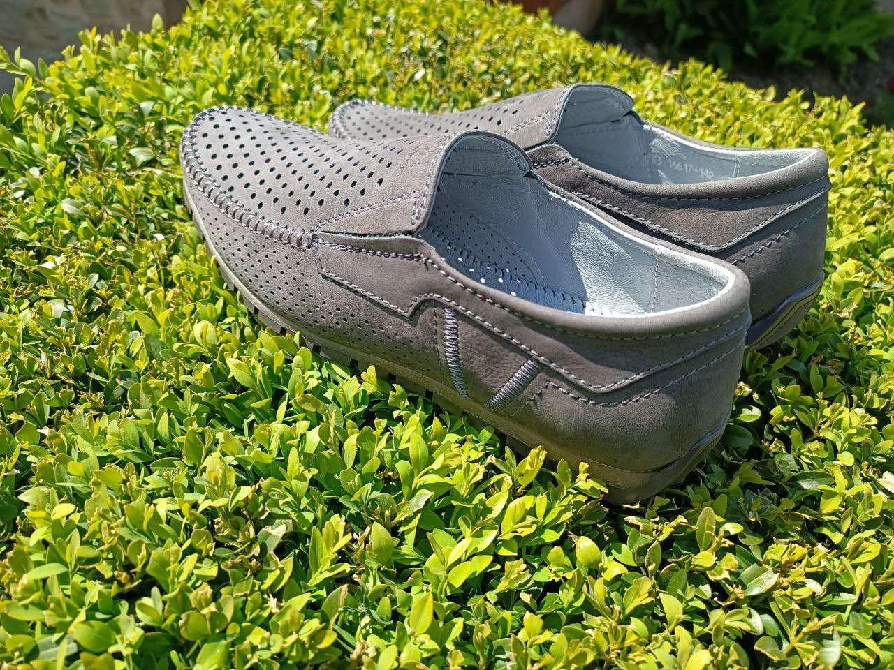 Мокасины мужские 45 размер кожаные туфли с перфорацией серые макасины летние слипоны в дырочку без резинке - фото 4 - id-p1853785371
