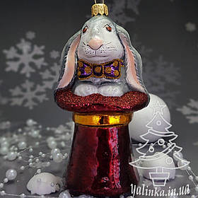 Скляна ялинкова іграшка на ялинку кролик в капелюхсі Polskie zabawki