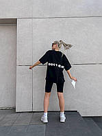 Женский базовый яркий удобный повседневный костюм двойка футболка и лосины (черный, серый, фуксия)
