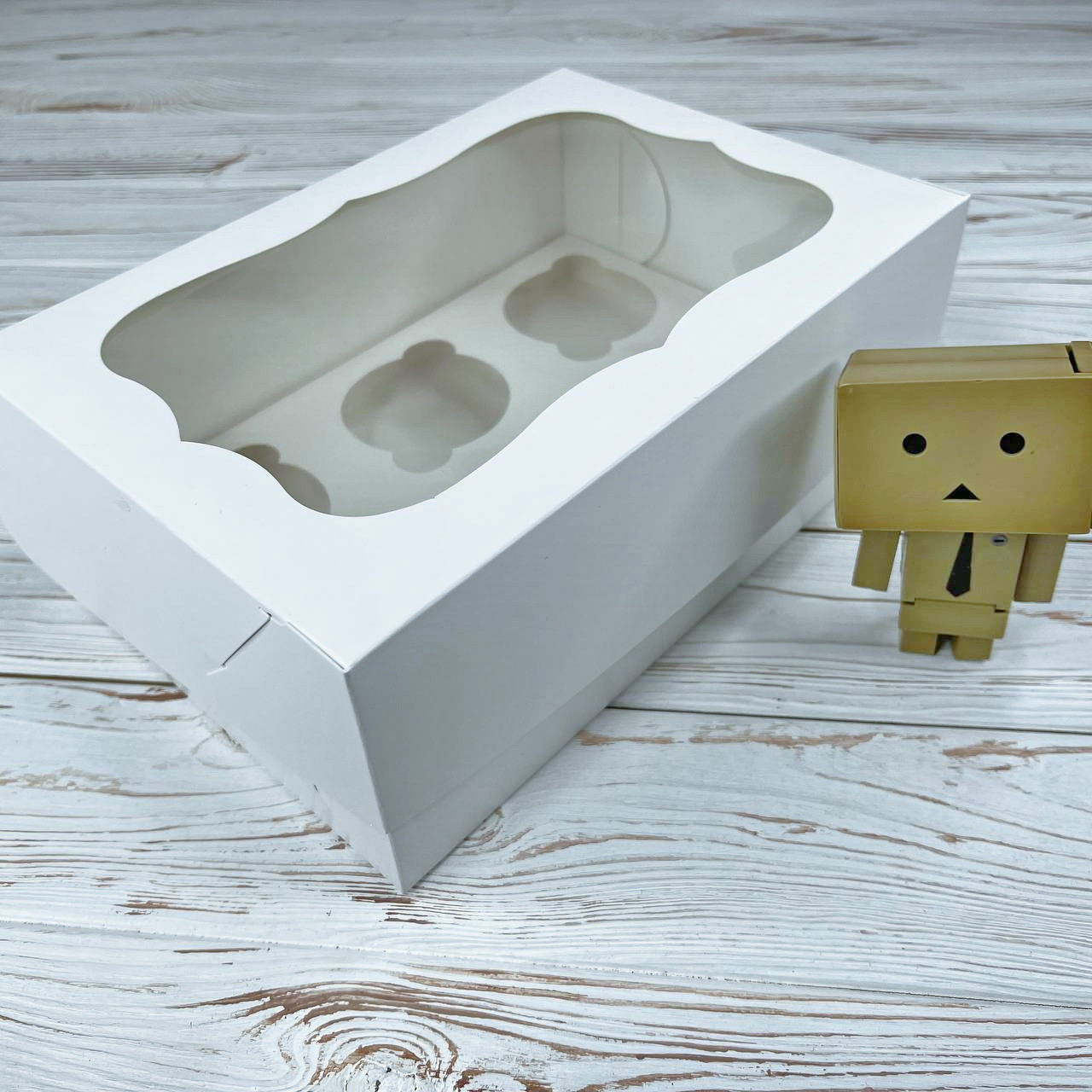 *10 шт* / Коробка для 6-ти кексів / 250х170х90 мм / Біла / вікно-звичайн