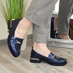 Туфлі жіночі шкіряні на низькому ходу, колір синій