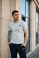 Серый спортивный набор мужской футболка шорты барсетка в подарок новые качественный комплект adidas хлопок