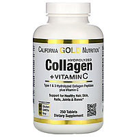 Коллаген, гидролизованные пептиды 1 и 3 типа, с витамином С, 250 таблеток, California Gold Nutrition