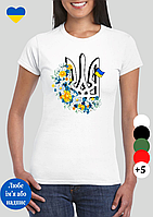 Жіноча патріотична футболка з Гербом біла,жіночі футболки з українською символікою