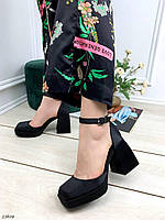Жіночі чорні туфлі на широких підборах і платформі Versace BRATZ Версаче Братц матеріал атлас
