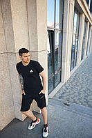 Черный мужской спортивный качественный комплект, Новый набор футболка шорты барсетка со скидкой хлопок