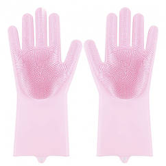 Силіконові рукавички Magic Silicone Gloves Pink для прибирання чистки миття посуду для будинку. Колір рожевий