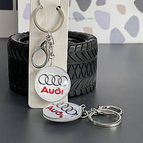 Брелок скляний автомобільний "Audi", круглий, Брелок автомобильнный "Ауді"