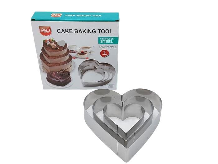 Металлическая кондитерская форма для выпечки и сборки тортов в наборе 3 штуки Сердце H 4,5 cm - фото 1 - id-p541470751