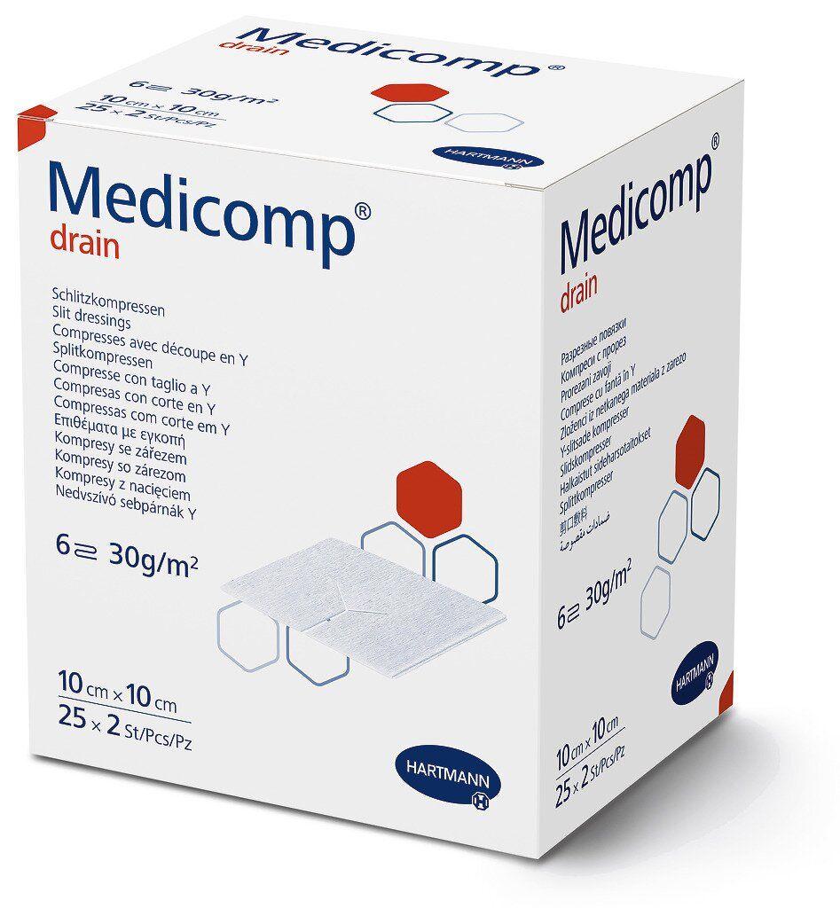 Стерильні серветки сорбційні з надрізом, з нетканого матеріалу Medicomp drain 10х10см 2х25шт