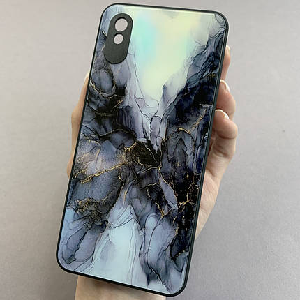 Чохол для Xiaomi Redmi 9A мармуровий чохол із захистом камери на телефон сяомі редмі 9а чорний q7k, фото 1