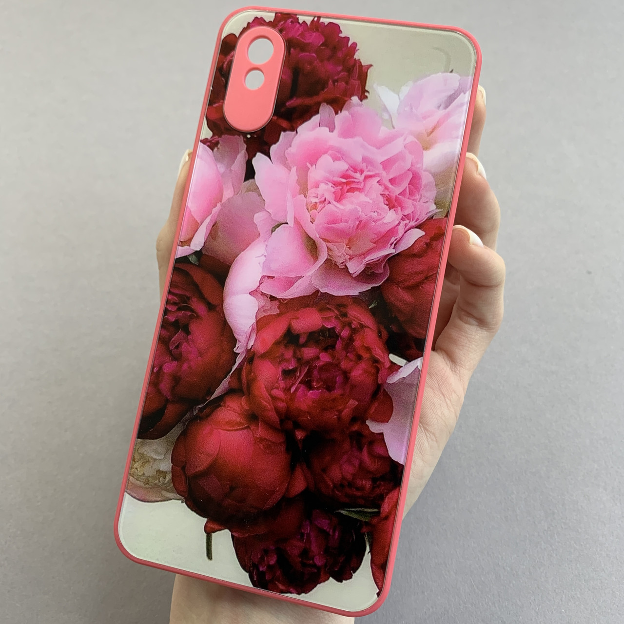 Чохол для Xiaomi Redmi 9A чохол з півоніями із захистом камери на телефон сяомі редмі 9а червоний q7k