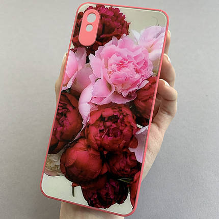 Чохол для Xiaomi Redmi 9A чохол з півоніями із захистом камери на телефон сяомі редмі 9а червоний q7k, фото 1
