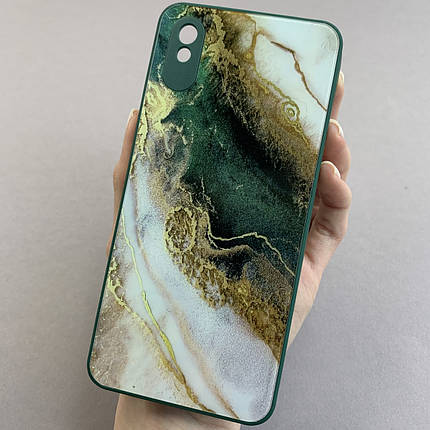 Чохол для Xiaomi Redmi 9A мрамуровий чохол із захистом камери на телефон сяомі редмі 9а зелений q7k, фото 1