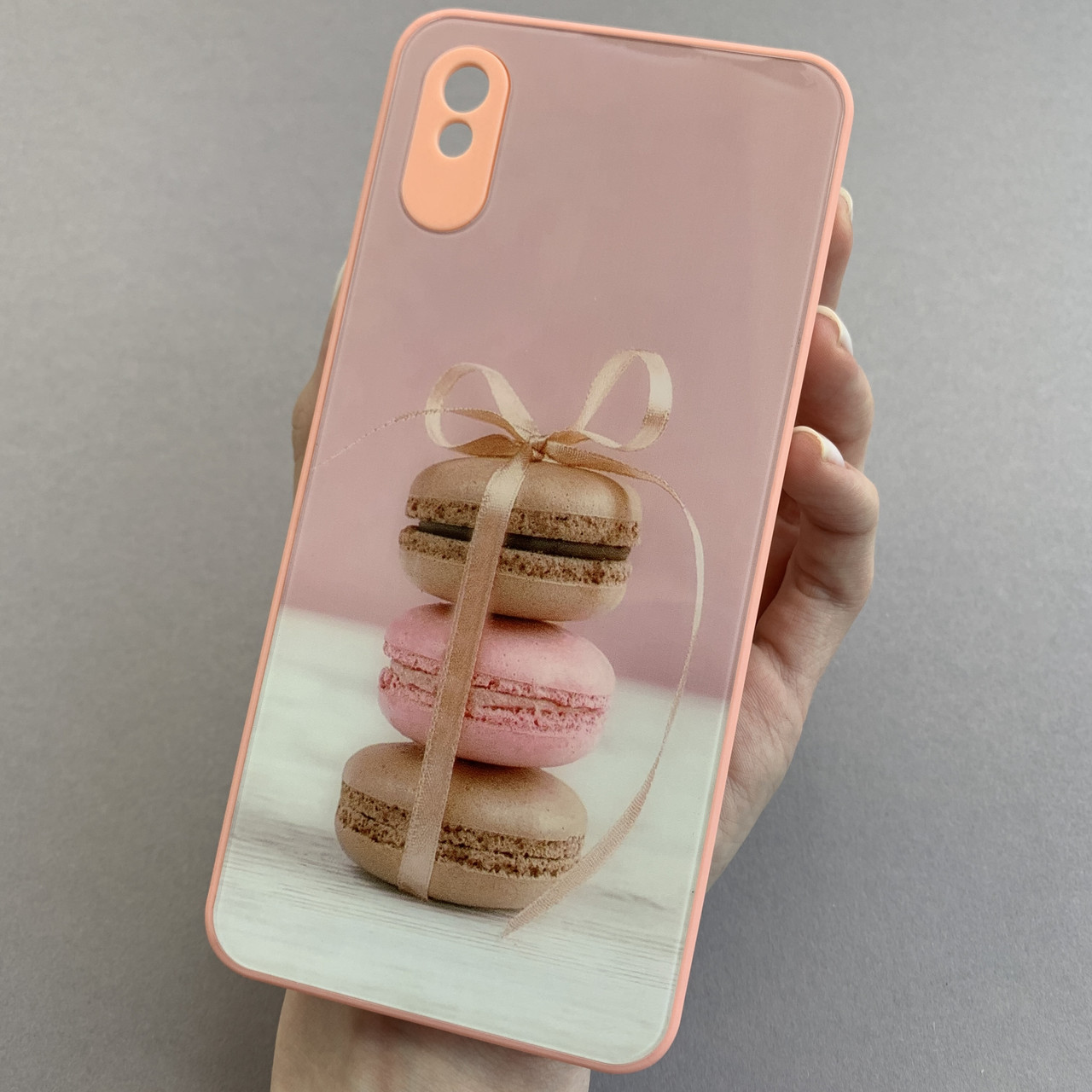 Чохол для Xiaomi Redmi 9A чохол з макарунами із захистом камери на телефон сяомі редмі 9а персиковий q7k