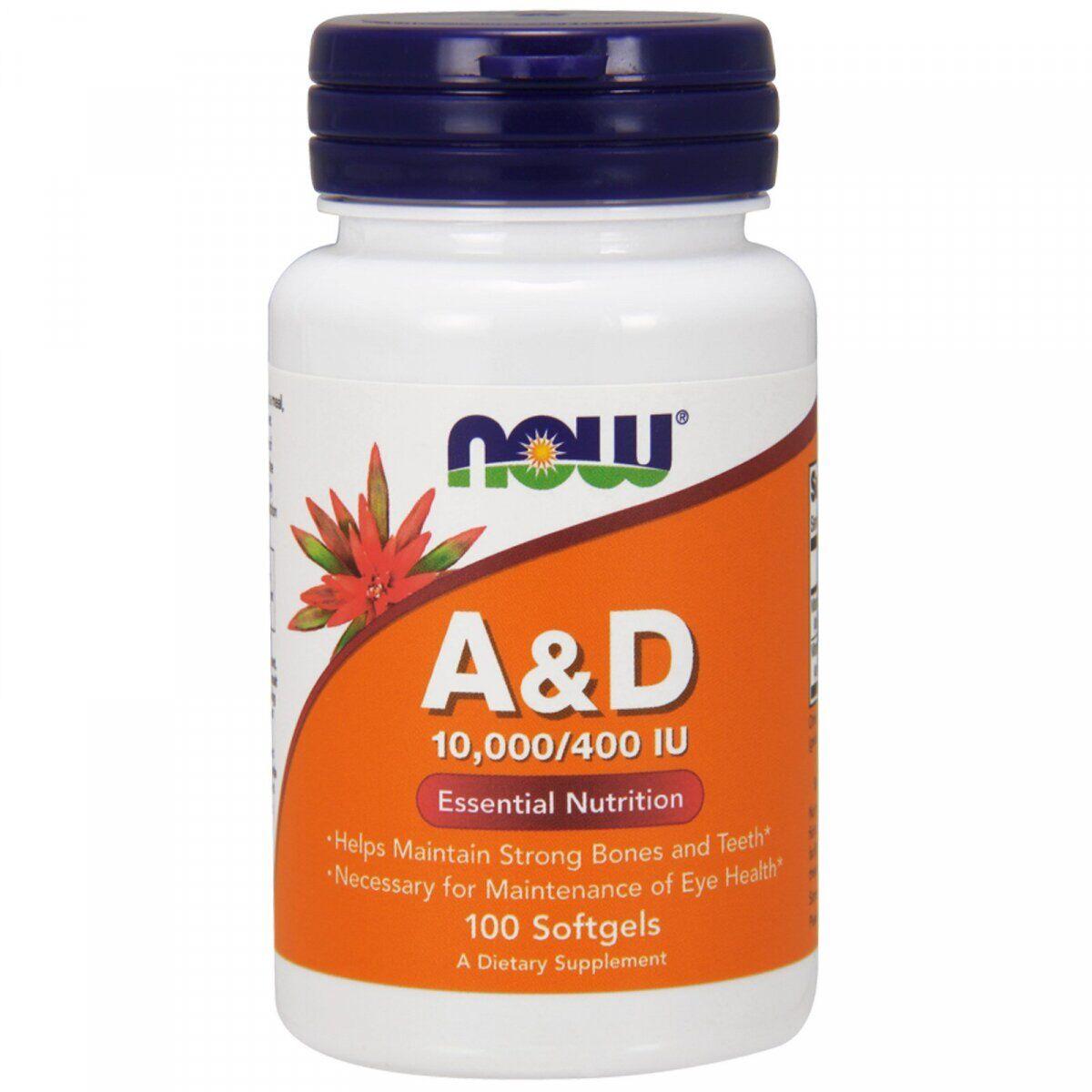 Вітамін А та Д NOW Vitamin A & D 10,000/400 IU 100 softgels