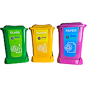 Контейнеры для сортировки мусора 3 в 1 на 50 л / Пластиковые цветные контейнеры объемом 50 литров каждое