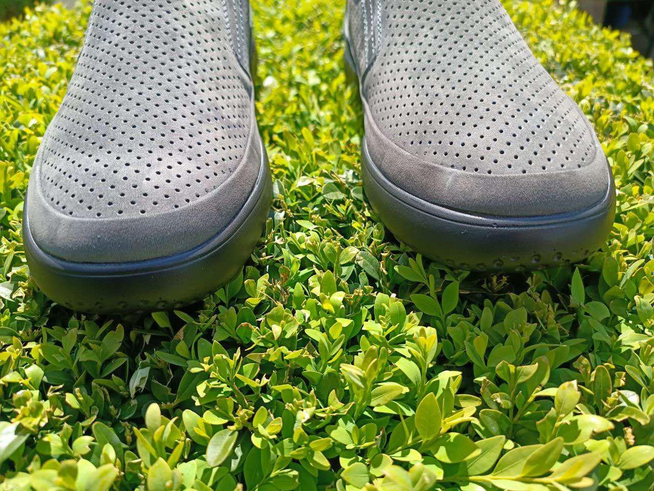 Мокасины мужские 42 размер кожаные туфли с перфорацией серые без резинки слипоны макасины летние в дырочку - фото 5 - id-p1853940026