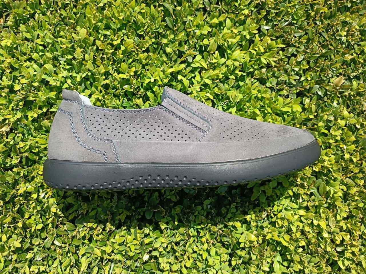 Мокасины мужские 42 размер кожаные туфли с перфорацией серые без резинки слипоны макасины летние в дырочку - фото 6 - id-p1853940026