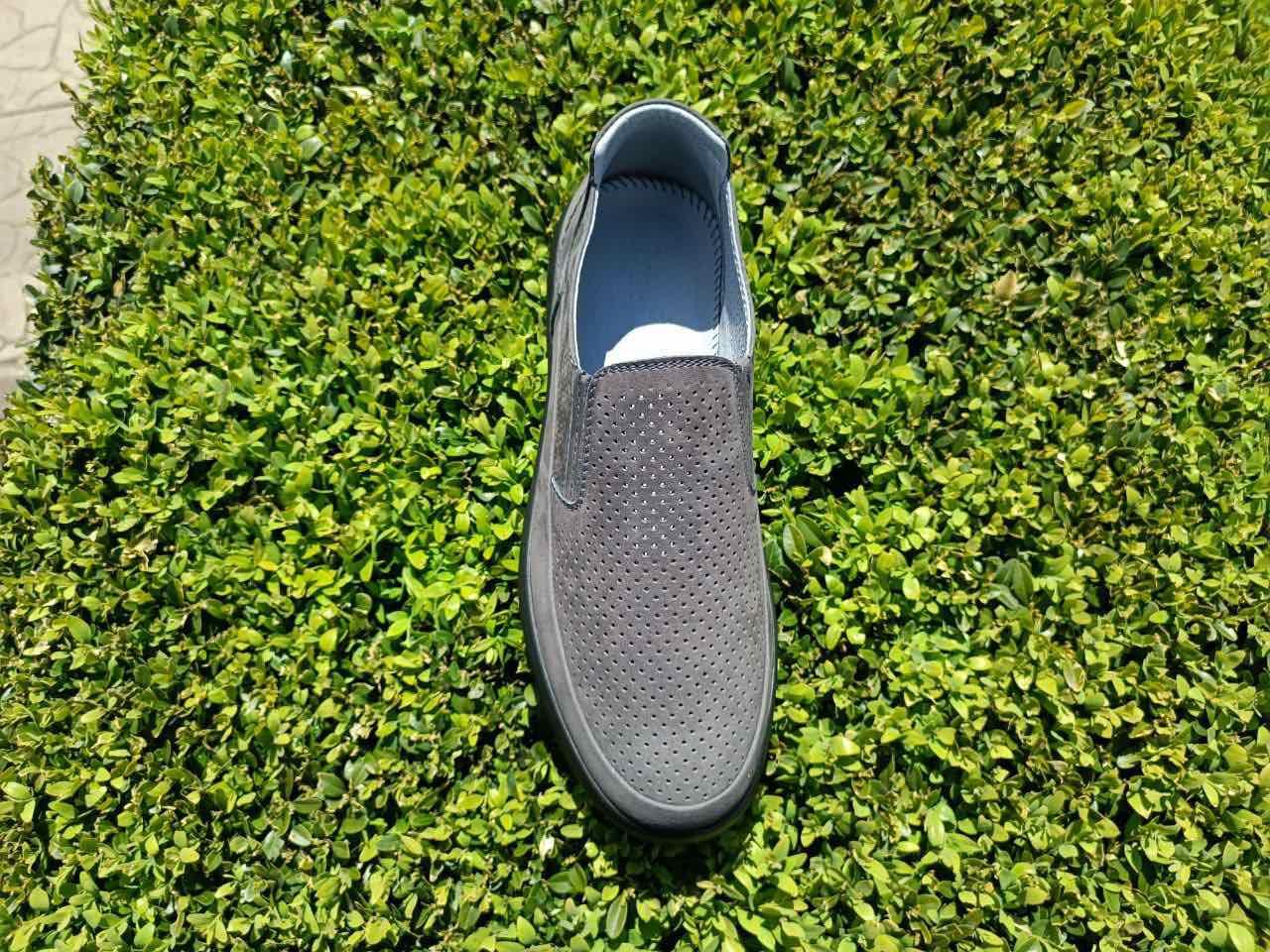 Мокасины мужские 42 размер кожаные туфли с перфорацией серые без резинки слипоны макасины летние в дырочку - фото 8 - id-p1853940026