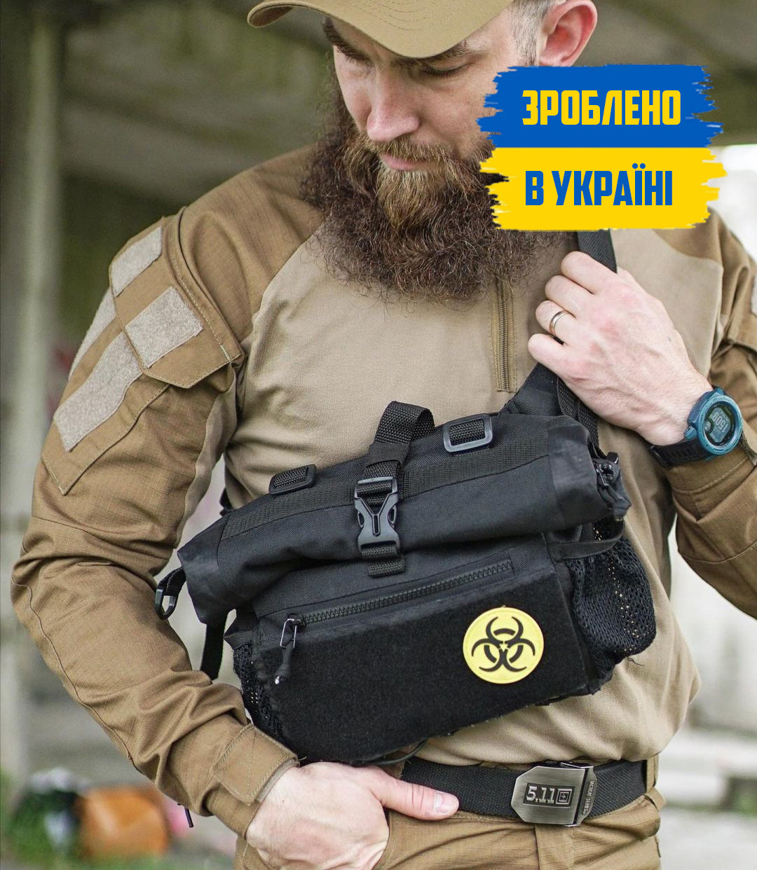 Сумка чоловіча чорна через плече TRANSPORTER roll-top тактична під планшет із тканини бананка теквір МОЛЛЕ А