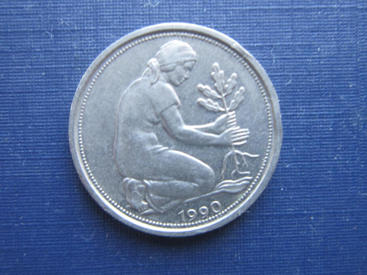 Монета 50 пфеннигов Германия ФРГ 1990 А - фото 2 - id-p360407131