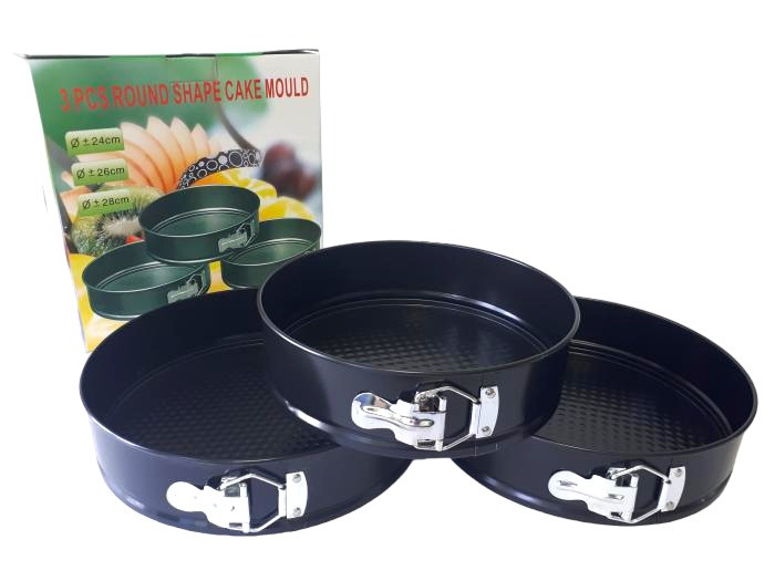 Набір круглих рознімних форм металевих для випічки торта "Тефлон" 3 штуки D 24/26/26 cm