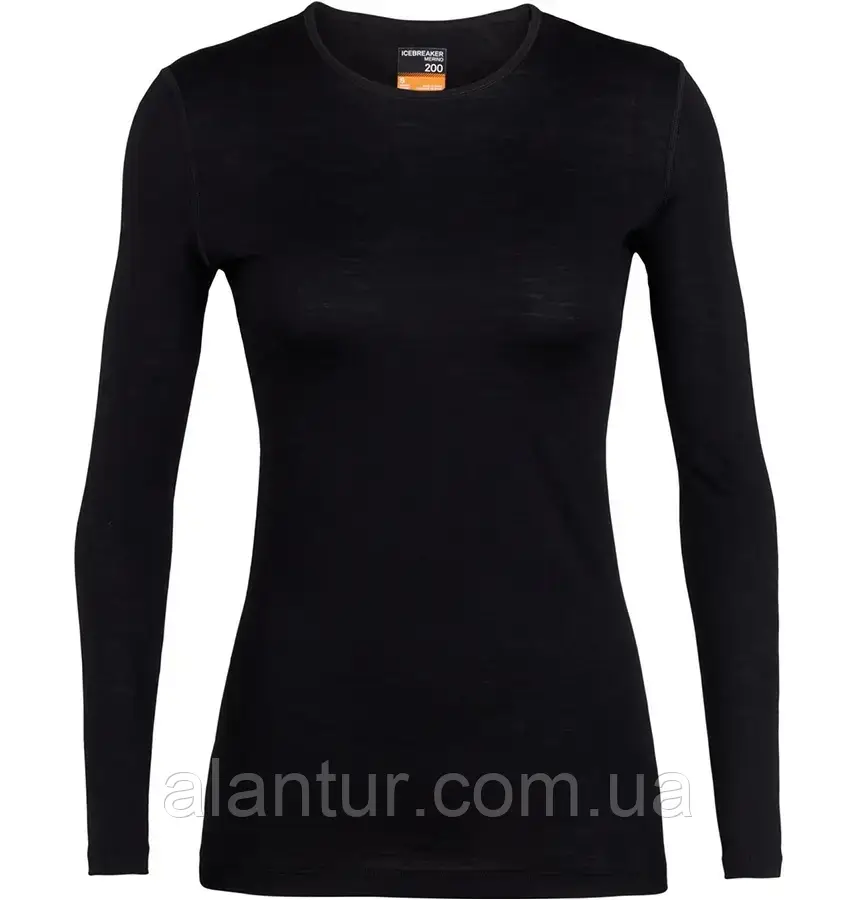 Icebreaker Bodyfit 200 Oasis W чорний L - жіночий термореглан з меріносової шерсті, теплий і дихаючий, фото 1