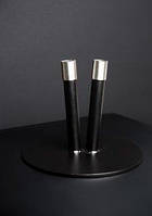 Підлоговий тримач для двох прапорів у кабінет з металу, чорний з нержавійкою