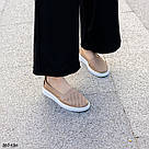 Шкіряні літні жіночі мокасини темно-бежевого кольору, фото 7