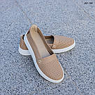 Шкіряні літні жіночі мокасини темно-бежевого кольору, фото 10