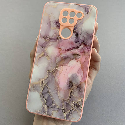 Чохол для Xiaomi Redmi Note 9 мрамуровий чохол із захистом камери на телефон сяомі редмі нот 9 персиковий q7k, фото 1