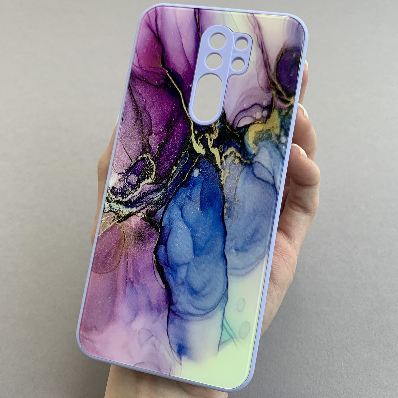 Чохол для Xiaomi Redmi 9 чохол бузковий мармур із захистом камери на телефон сяомі редмі 9 q7k