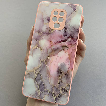 Чохол для Xiaomi Redmi Note 9s мрамуровий чохол із захистом камери на телефон сяомі редмі нот 9с персиковий q7k, фото 1